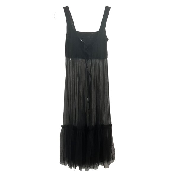 FREE PEOPLE INTIMATELY BLACK DRESS WOMENS XS SHEER MESH MIDI SLIP KNIT TULLE - Picture 2 of 6